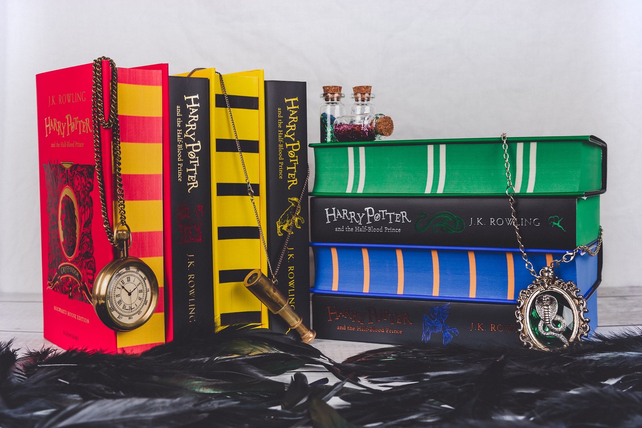 The Harry Potter books re-released in House Colours by Bloomsbury to commemorate their 20th Anniversary (Source: Bloomsbury)