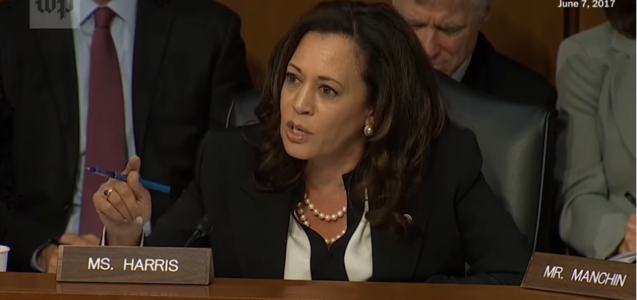 Harris asks tough questions during many of the senate confirmation hearings. Here, she sits in the confirmation hearing of Rod Rosenstein.